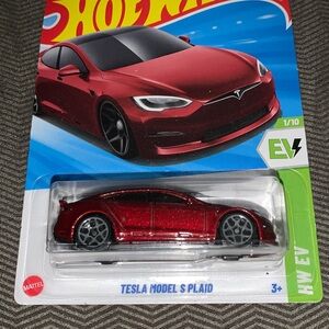 EV Red Tesla Model S Plaid Hot Wheels